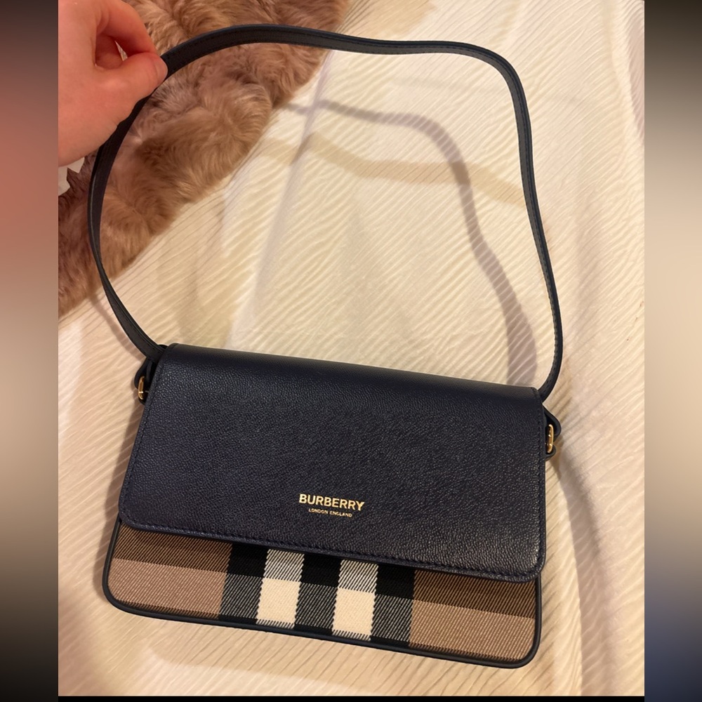 Burberry Blue and Tan Crossbody Purse